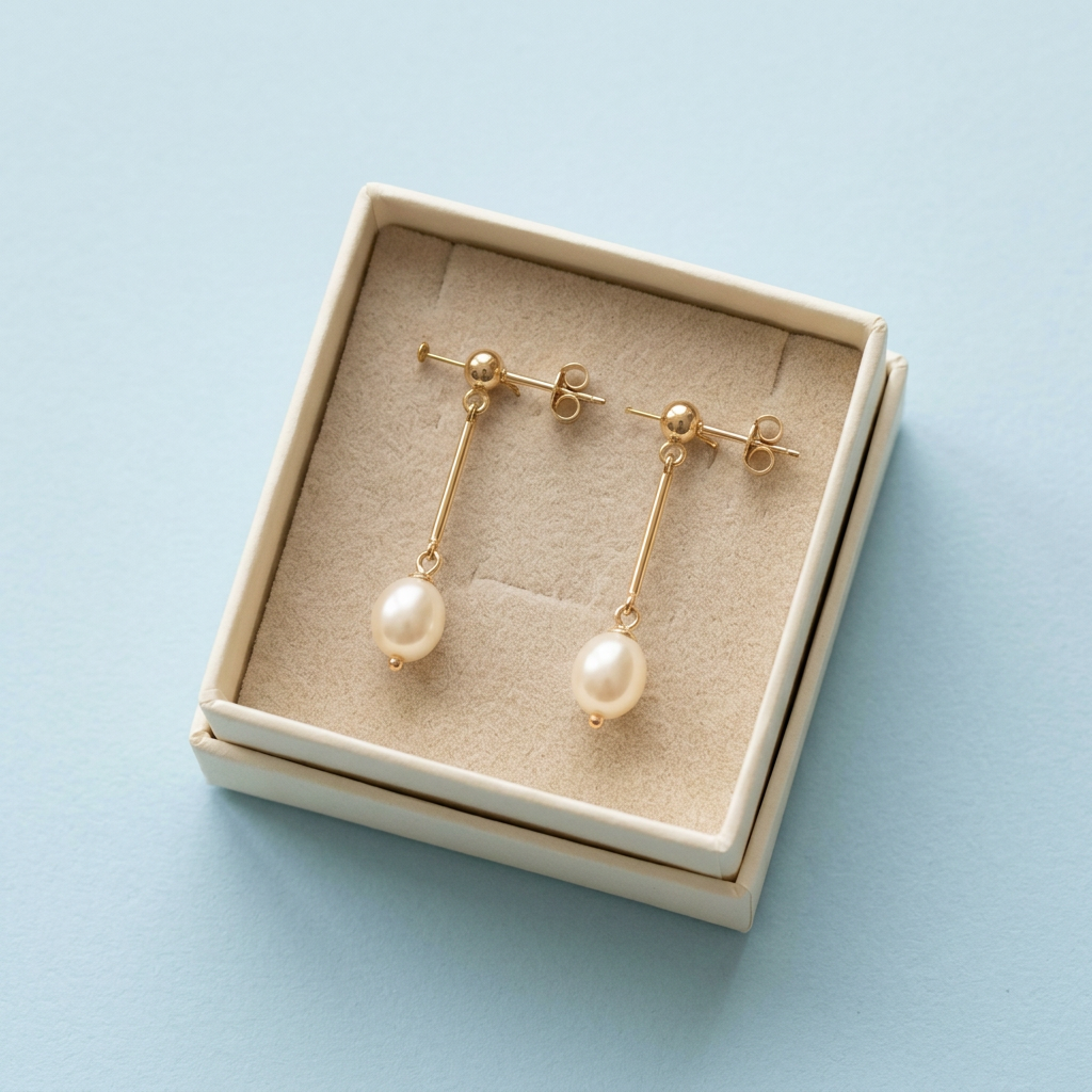 Drop earring pair in unbranded ivory box