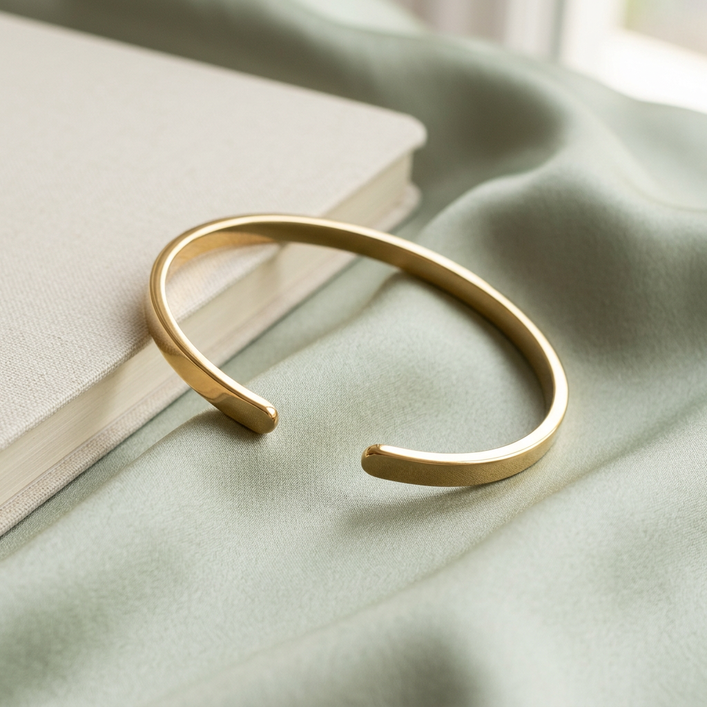 Smooth cuff styled on pale sage satin