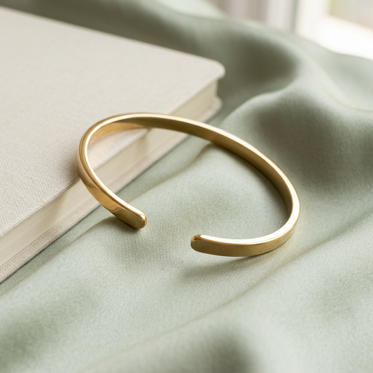 Smooth cuff styled on pale sage satin