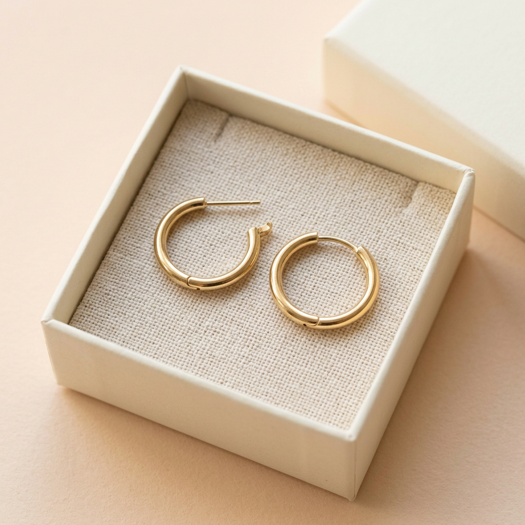 Mini hoop pair in unbranded ivory box