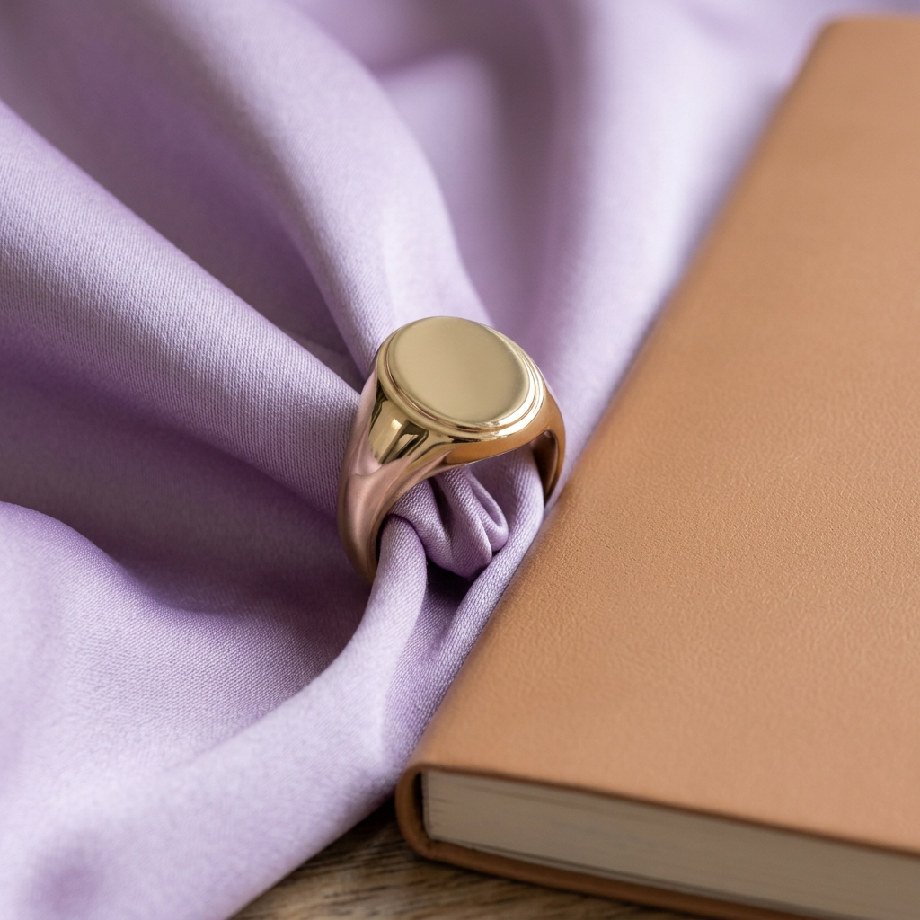 Signet ring styled on lavender satin