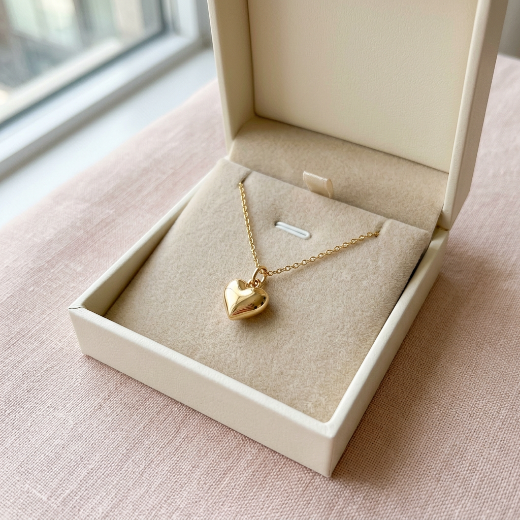 Heart necklace in unbranded ivory box