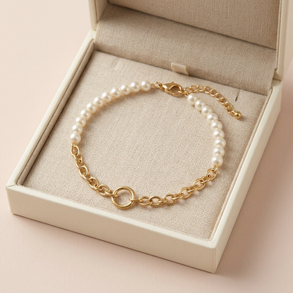 Mixed bead bracelet in unbranded ivory jewelry box