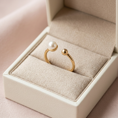 Pearl-style open ring in unbranded ivory box