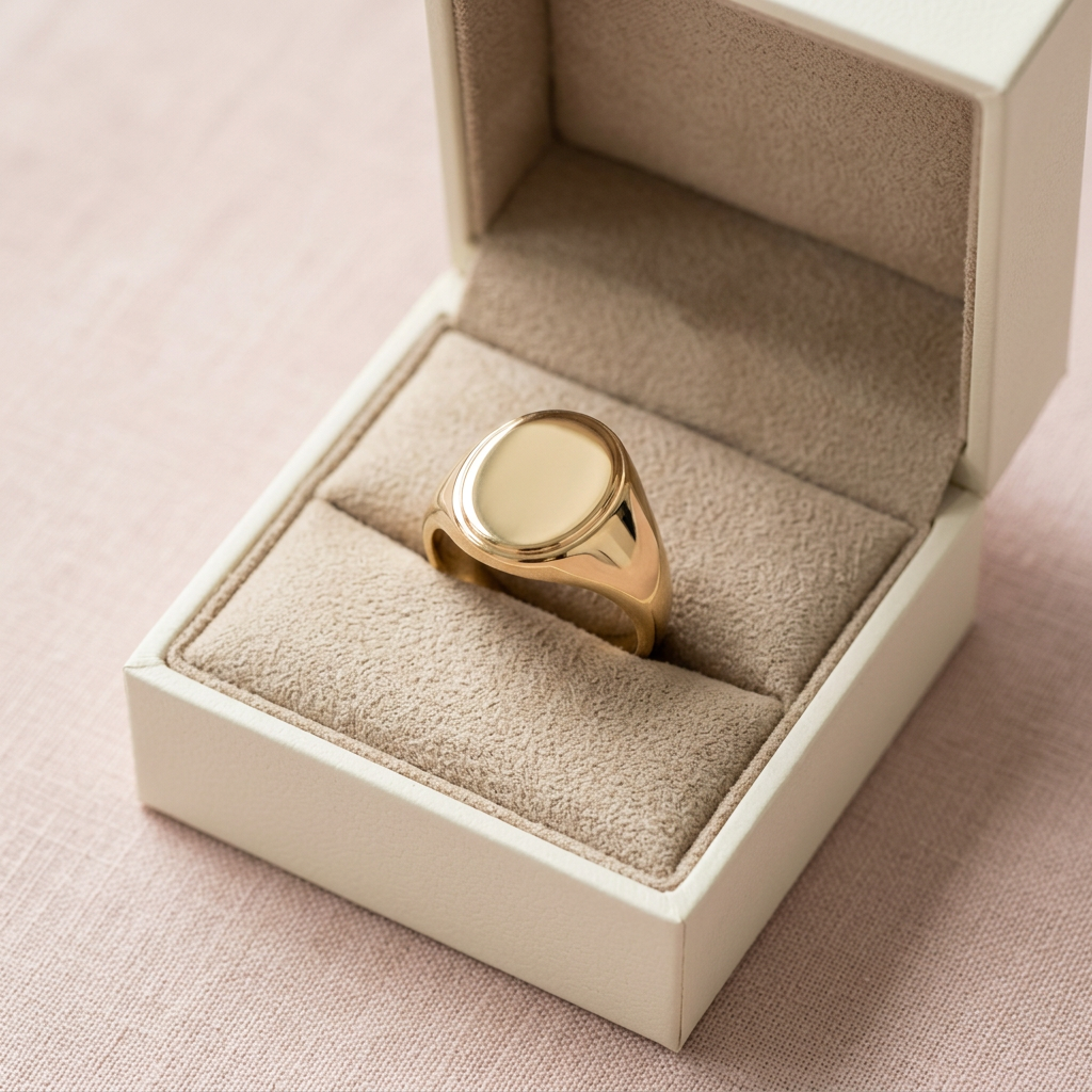 Oval ring in unbranded ivory box