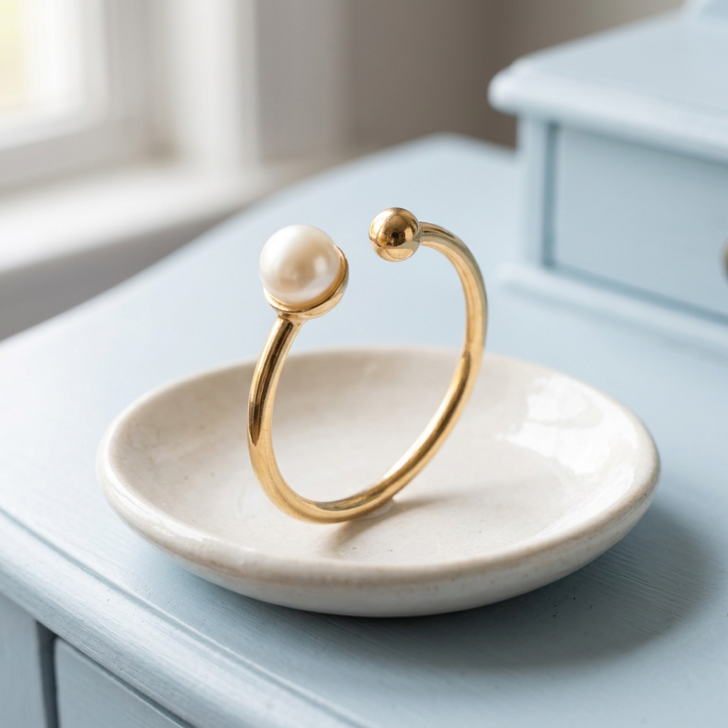 Open ring on ivory ceramic dish