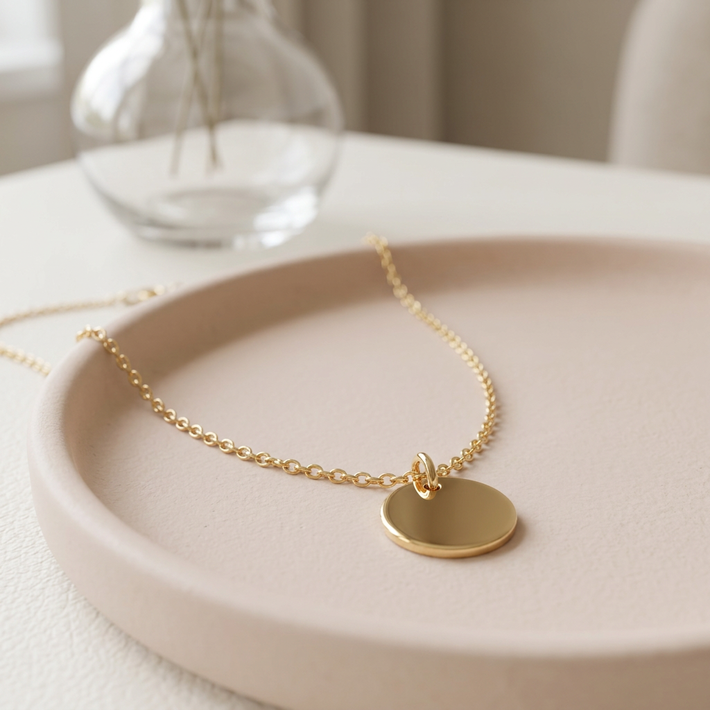 Disc necklace in pale blush vanity setting