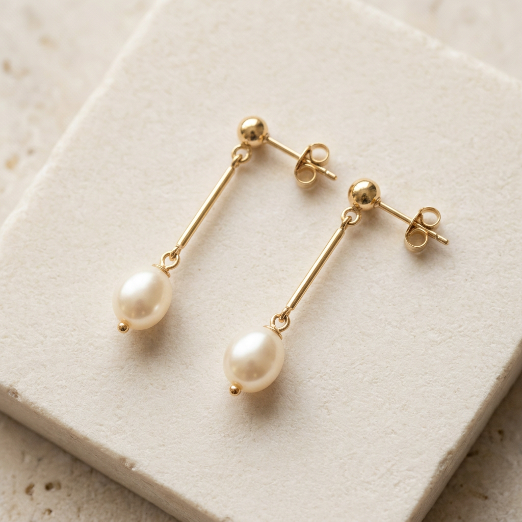 Creamy bead and gold-tone bar detail