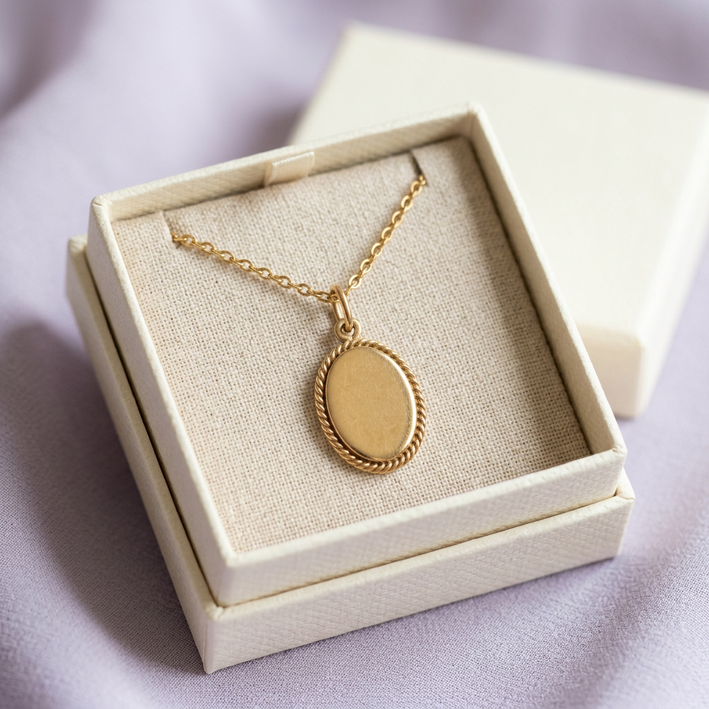 Oval pendant necklace in unbranded ivory box
