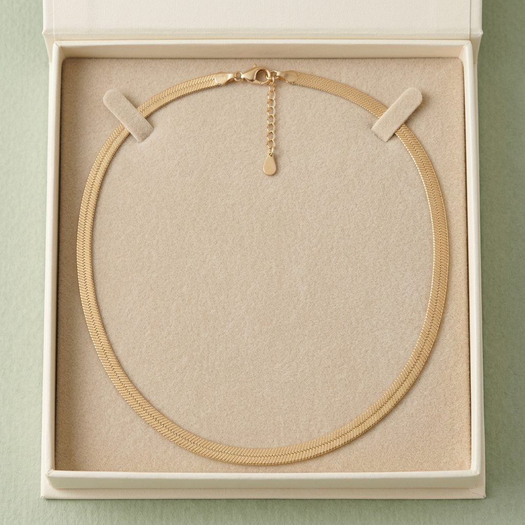 Herringbone necklace in unbranded ivory box