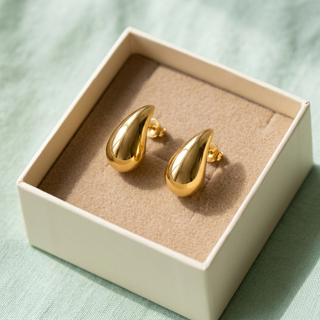 Teardrop earrings in unbranded ivory box