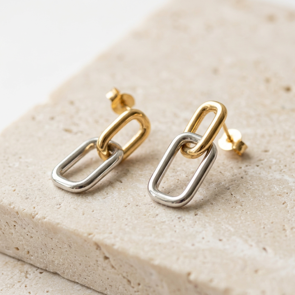 Gold-tone and silver-tone interlocking link detail
