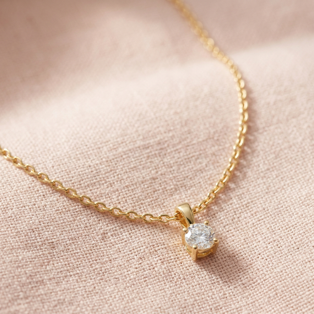 Solitaire pendant necklace on blush linen