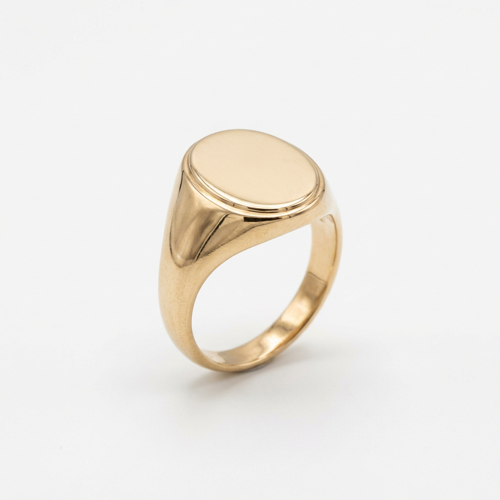 Gold-tone oval signet ring on white