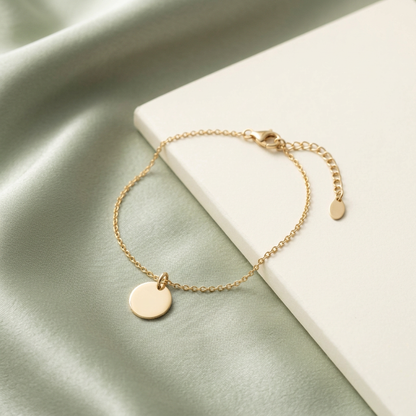 Disc bracelet styled on sage satin