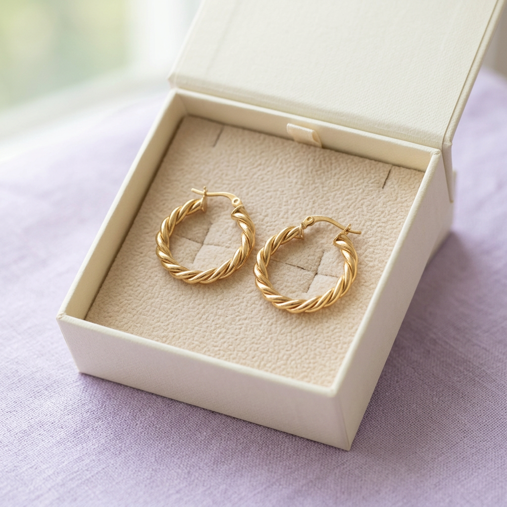 Twisted hoop pair in unbranded ivory box