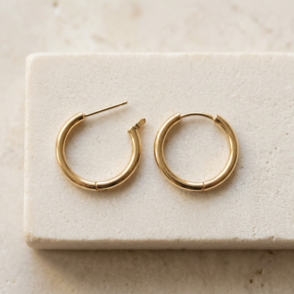 Mini hoop earring profile and post detail